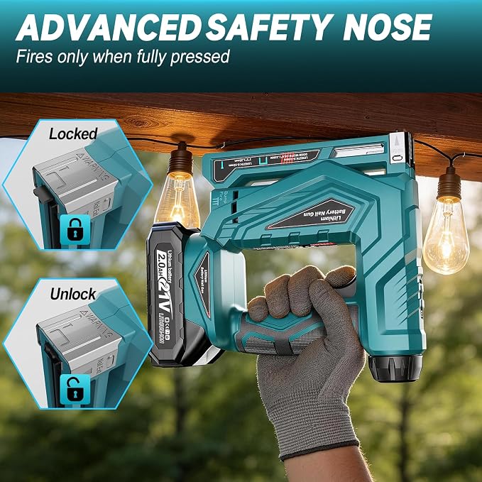 3/8” Electric Staple Gun, 18GA 2 in 1 Cordless Nail Gun/ T50 Crown Stapler with 2000 Brad Nails and Staples, 2 Firing Mode & Force Adjustment, for Upholstery and DIY
