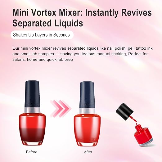 Mini Vortex Mixer, Nail Polish Shaker, Paint Shaker & Paint Mixer for Gel Polish, Acrylic Paints, Eyelash Adhesives, Tattoo Ink, Lab Vortex Mixer for Centrifuge Tubes and Test Tubes (Pink)