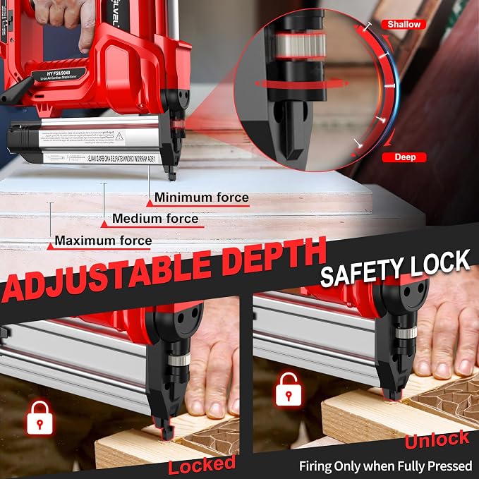 SILVEL 2" Cordless Brad Nailer, 2-in-1 21V Electric Brad Nailer with 2 * 2.0Ah Battery, 1000pcs Nails, 18GA Staples, Adjustable Depth for Woodworking, Home Improvement, Red
