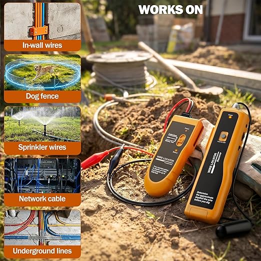 F02 Underground Wire Locator & Fault Finder, Buried Cables with Earphone, Fast Break/Short Detection for Dog Fence & Irrigation Wires