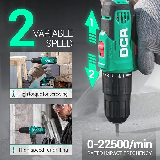 DCA 20V Cordless Hammer Drill, 354 In-lb Torque, 1/2" Keyless Chuck, 22500 IPM, 2 Variable Speeds, 18+1+1 Position, Power Impact drill (Battery and Charger not Include, tool only) ADJZ2035i13Z