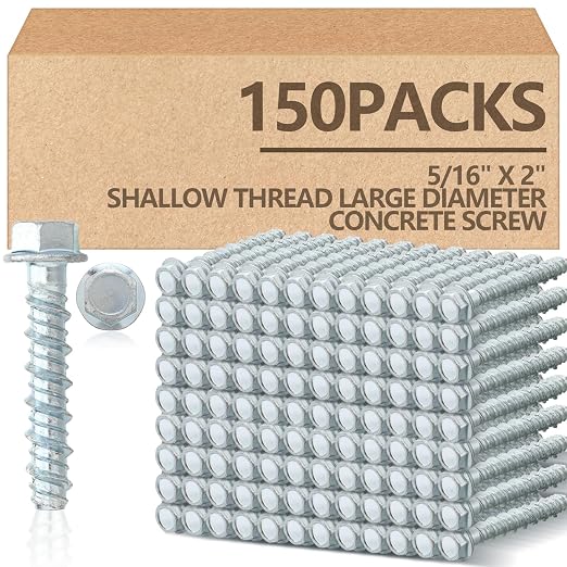 Tandefio 150 Pack 5/16" x 2" Galvanized Concrete Screws Large Diameter Anchors Concrete Screw Anchor Bolts Masonry Screw for Anchoring to Masonry Brick or Block