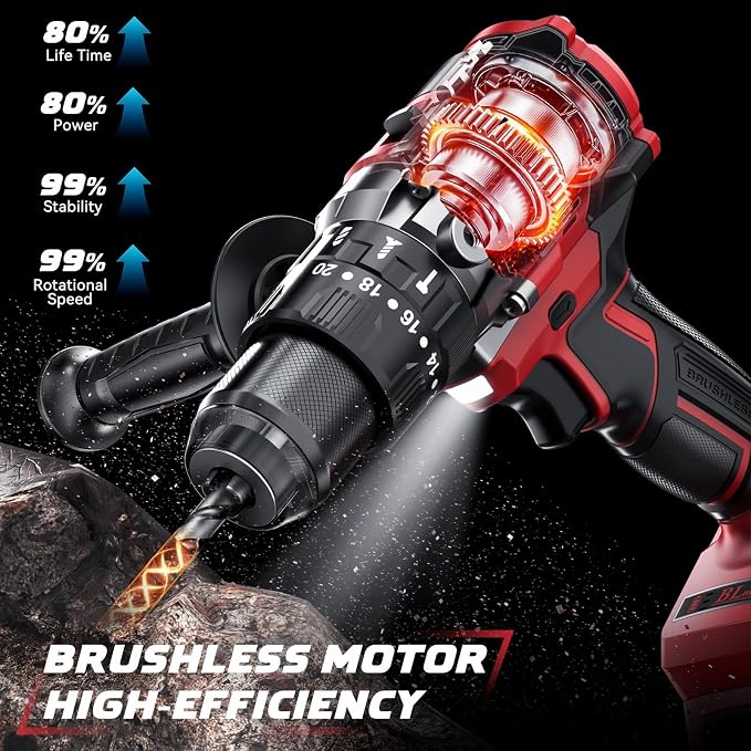 DIYtoolifz Cordless Drill Set Compatible with Milwaukee 18V Battery (Tool Only) 20+3 Torque Setting Power Drill Driver Set, 1/2 Inch Keyless Chuck Brushless Compact Driver Drill Kit Tool