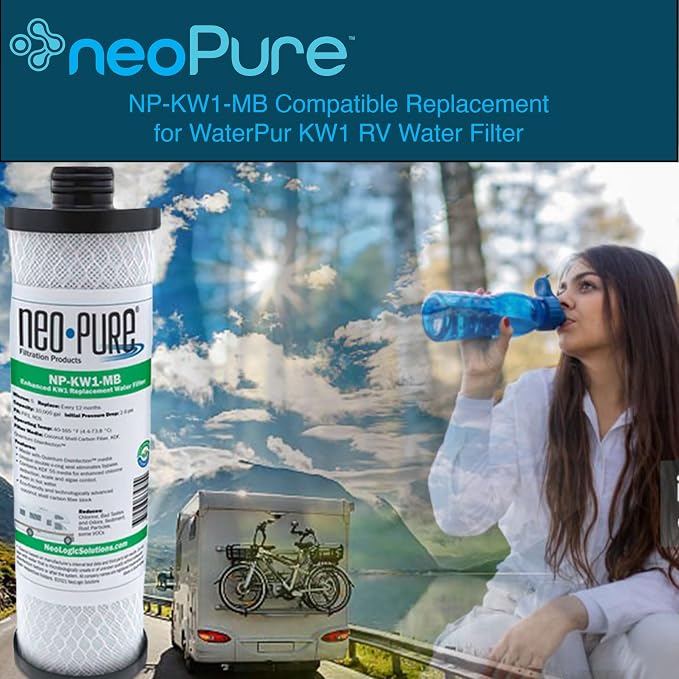 Neo-Pure NP-KW1-MB Compatible Replacement for WaterPur™ KW1 RV Water Filter- Now Available as MAX Filter- With Quantum Water Purification KDF 55 Media and Coconut Shell Carbon Fiber