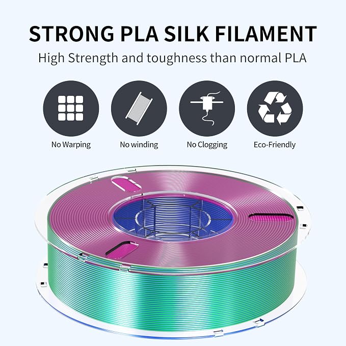 RAMBERY Silk Tri Color 3D Printer Filament 1.75mm, Triple Color Change by Angle, Silk Shiny PLA Filament Red-Blue-Green, 1kg Spool (2.2lbs)