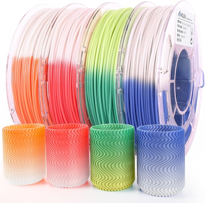 AMOLEN 3D Printer Filament Bundle, Temp Change PLA Filament 1.75mm Bundle,Color Change with Temperature Filament Sets, 3D Printing Filament +/- 0.02mm, Green/Blue/Red/Orange, 200g X 4