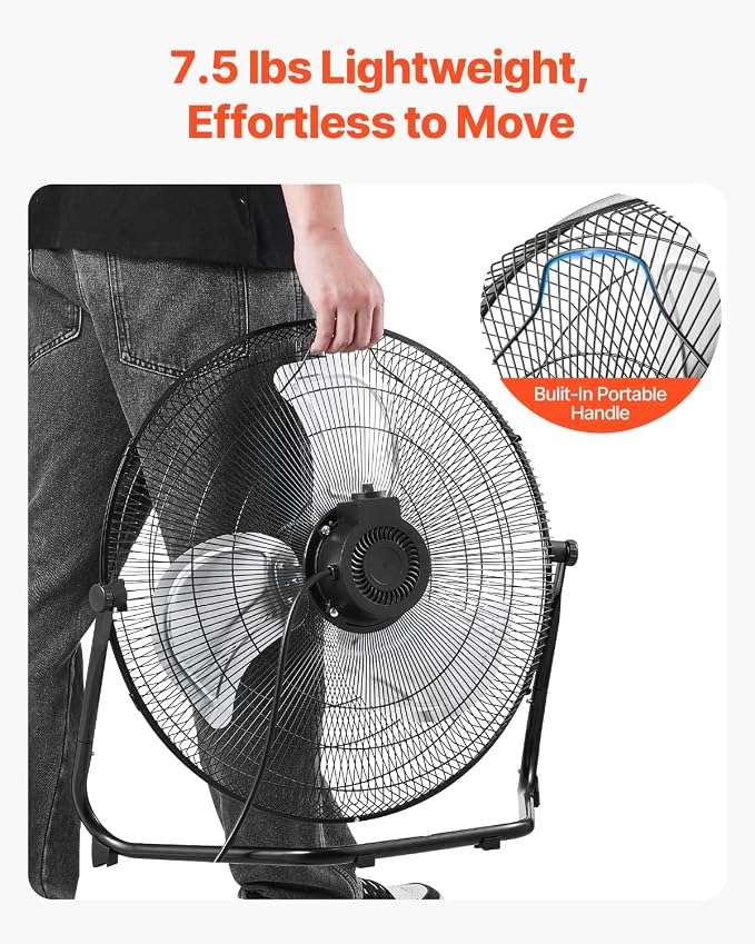 VEVOR Floor Fan, 3 Speeds High Velocity Heavy Duty 18 Inch Industrial Fan, 4000 CFM 360° Adjustable Tilt 19.69 ft/sec Airflow Large Metal Fan, for Home, Gym, Office, Garage, Commercial Shop & Bedroom