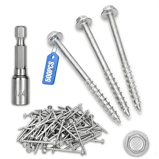 Upgrade #9 x 2-1/2" Joist Hanger Screws-500 Qty,9212R500 Joist Hanger Connector Screws,1/4" Hex Socket Wood Screw,0.370"-Dia Deck Screw, Replace 10D Nails,Prem-Galvanized 1500 Hours Salt Spray Test