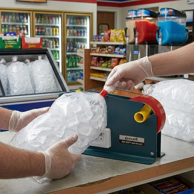 ICO by Excell ET-605K EZ-Cut Tape Bag Sealer - Heavy Duty Metal Bag Neck Sealer with Integrated Trimmer & Stabilizer - Fits 1/2" (12mm) Tape on 3" Core - for Bakeries, Produce, Hardware & Meat Bags