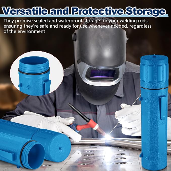 Zonon 4 Pcs Welding Rod Storage Tube 14 Inch Electrode Welding Rod Holder Container Airproof and Waterproof for Canister(Blue)