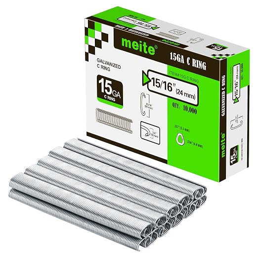 meite 15 Gauge 3/4" Hog Rings, Galvanized Hog Ring Staples for SC7C, SC7C-I2 Hog Ring Stapler, C Ring Staples for Mattress Springs, Seat Assembly, Wire Cages (40,000 Counts)