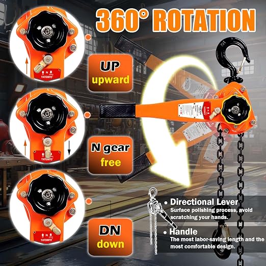 YATOINTO Lever Chain Hoist, 3/4 Ton Come Along Winch, 10FT Manual Ratchet Puller Hoist,G80 Black Chain and 2 Heavy Duty Hooks,1650lbs Hoist for Lifting