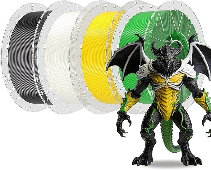 Creality 3D Printer RFID Filament Bundle, Hyper PLA Filament 1.75mm for 3D Printing, Hyper PLA RFID Filament No-Tangling High Precision, 1KG(2.2 lbs) Spool (Black+White+Yellow+Green)
