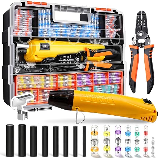 532PCS Heat Shrink Solder Seal Wire Connectors Kit with Mini Heat Gun, Solder Stick Wire Connectors Waterproof Wire Electrical Connector Kit for Marine, Automotive, Boat, Truck (26-6 Gauge)