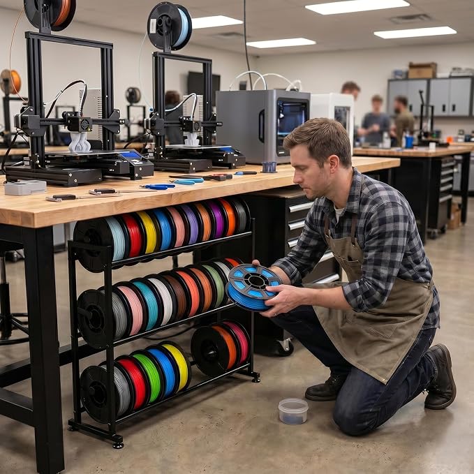 3-Tier 3D Filament Storage Rack - Heavy Duty Metal Spool Shelf for 30 Rolls | 3D Printer Filament Rack for PLA, ABS, TPU Filament Storage, Filament Holder for 3D Printing Workstation, Office, Workshop