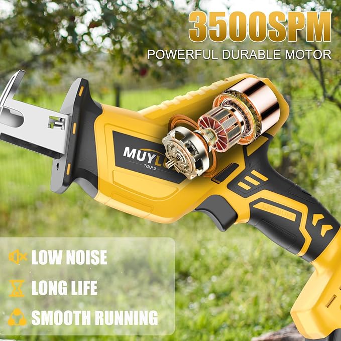Cordless Reciprocating Saw, Electric Saw with Battery and Charger, 20V Battery Power Saws, 0-3500 SPM Variable Speed, Tool-Free Change, 4 PCS Blades for Wood PVC Metal Pipe Tree Cutting, 2 Batteries