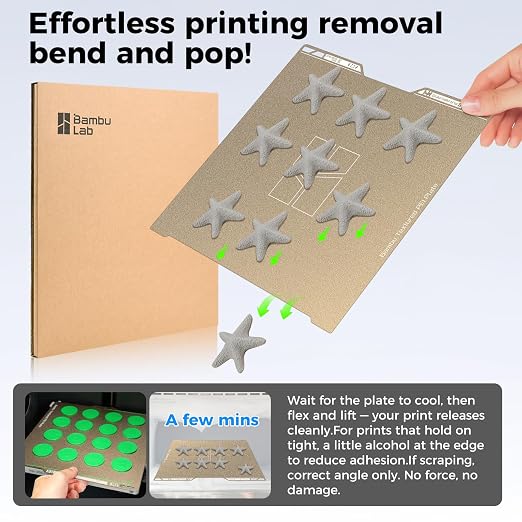 ENOMAKER Bamboo Original H2C PEI Build Plate, Textured Print Bed Surface, Strong Adhesion,Self-Release When Cooled,Flexible Steel Plate,Dual Side Sheet for Bambu Lab 3D Printer H2 Heat Bed 34.5x33.5cm