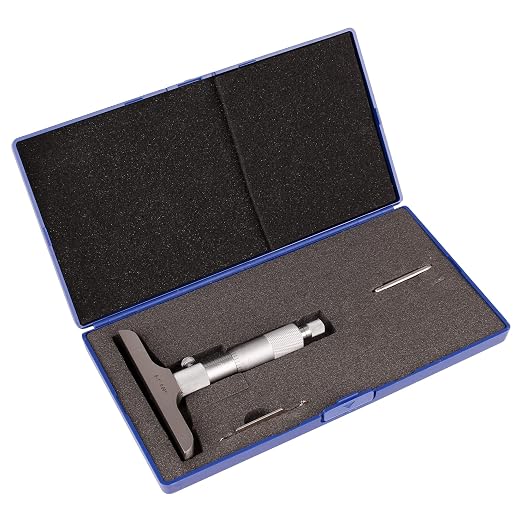 Depth Micrometer, 0-1" Measuring Range, 0.001" Graduation, Professional Precision Depth Gauge for Machining, Engineering & Metalworking, High Accuracy Tool