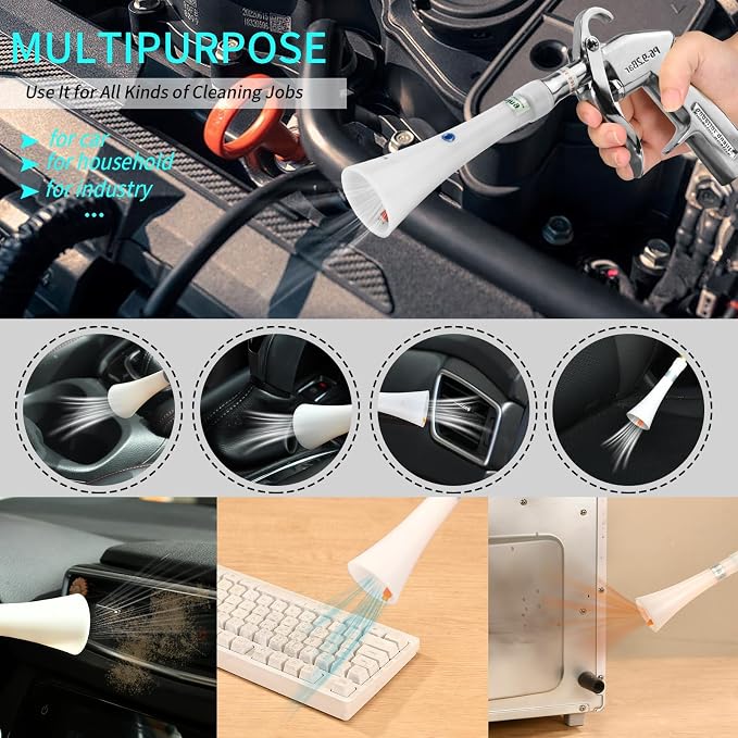 GOCCIDA Tornado Dry Cleaning Gun with Brass Adjustable Air Flow Nozzle,Air Blower Gun Quickly Blasts Dirt and Dust from Surface Works with Air Compressor