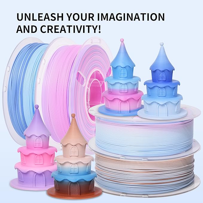 RAMBERY 4KG Matte Rainbow PLA 3D Printer Filament 4 Colors PLA Filament Bundle, 1.75mm 1kg(2.2lb) X 4 Pack, Blue-White/Red/Brown/Red-Purple