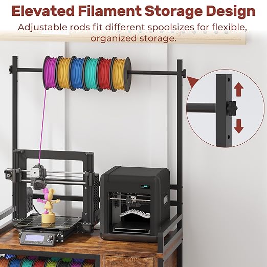 3D Printer Stand with Filament Storage – Tall 66" Heavy Duty Metal 3D Printer Table with Power Hub, Drawer & X-Bracket Stability for Workshop, Studio, Office