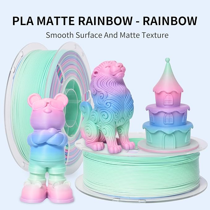 RAMBERY Matte Rainbow 3D Printer Filament Muticolor PLA Filament Fast Color Change, 1.75mm 1kg(2.2lb)