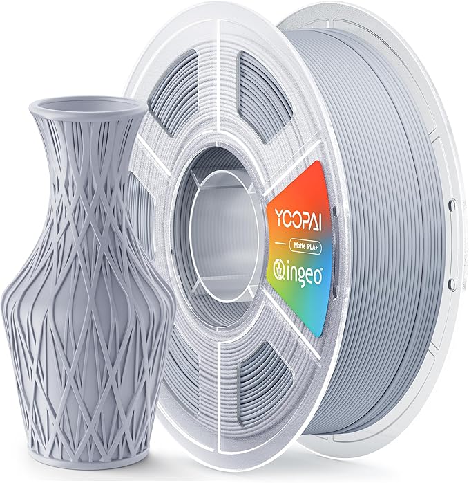 PLA+ Matte Filament 1.75mm, Soft Matte Finish, Reduced Layer Lines, 1KG (2.2lbs) 3D Printer PLA Filament, Dimensional Accuracy +/- 0.02 mm, Ash Grey