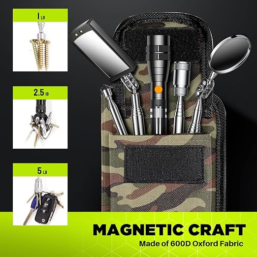 Telescoping Magnetic Pickup Tool Set, Inspection Mirror Telescoping, LED Flashlight, Cool Gadgets for Men, Stocking Stuffers, Gifts for Dad, Husband, Kids, Boyfriend, Magnet Stick (Camo)