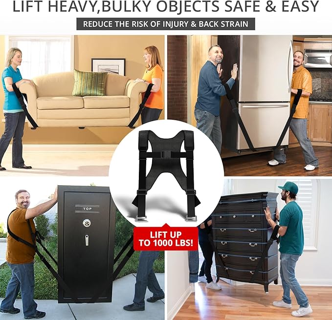 X-Protector Moving Straps - 2 Pairs - Lifting Straps for 2 Movers - Move Furniture Easily and Safely - Perfect for Lifting and Moving Heavy Objects! (with Back Support)