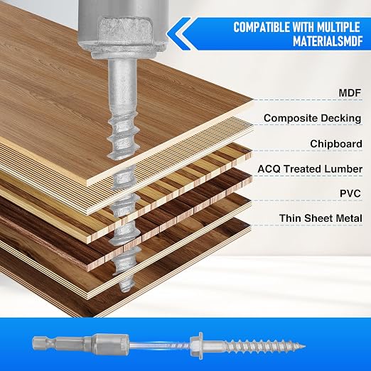 500QTY #10 x 1-1/2" Joist Hanger Screws,Replace 10112R500 Joist Hanger Screws & 10DNails,1/4" Hex Socket Wood Screws 0.370"-Dia Deck Screw Heavy‑Duty Deck Screw 500-Hour Salt Spray Rust Test