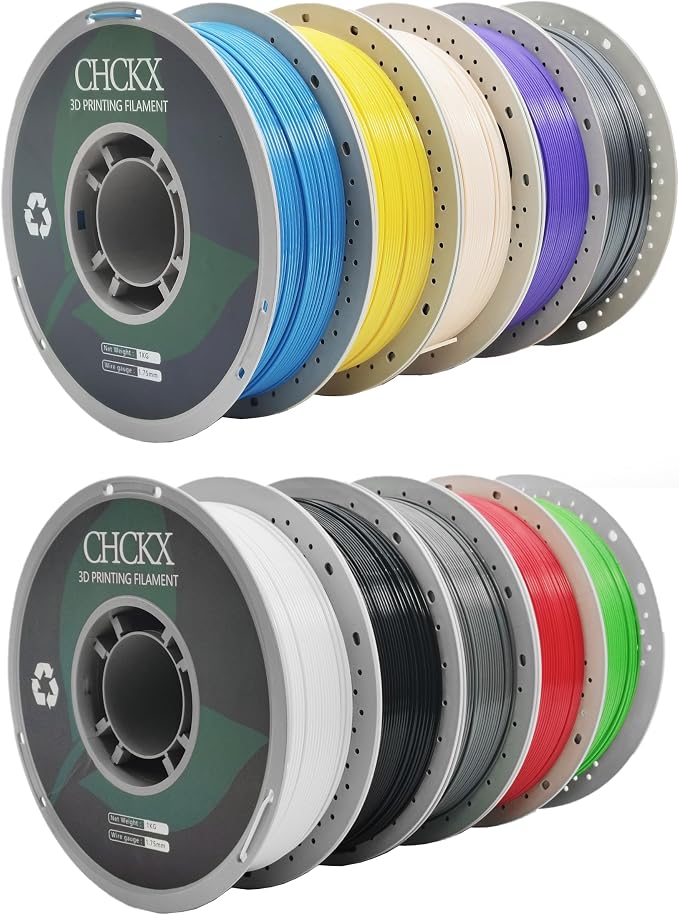 PETG 3D Printer Filament Bundle, 10Rolls,Dimensional Accuracy +/- 0.03 mm, 1kg Spool(2.2lbs), 1.75 mm Fit for Most 3D Printers,Black+White+Grey+Red+Green+Blue+Yellow+ Skin+Purple+Silver