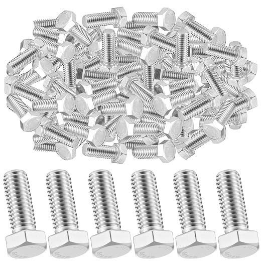 Zonon 50 Pcs 3/8-16 x 3/4" Hex Head Screw Bolt 18-8 (304) Stainless Steel Hexagon Bolts, Fully Threaded, Plain Finish, External Hex Drive (Silver)