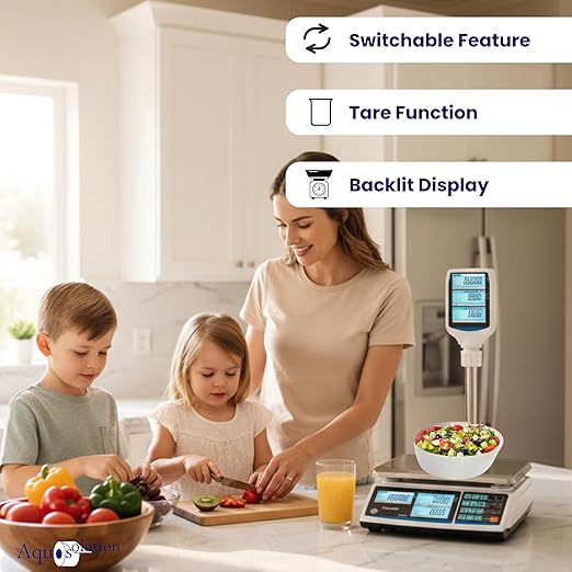 Aquos ZTP Price Computing Scale – Class III NTEP Legal for Trade, Commercial Digital Scale with LCD Backlit Display & Stainless Steel Platter, Retail Grocery Scale (60lbs Pole Model)