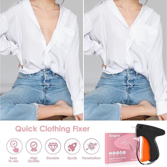 Stitch Gun for Clothes - Handheld Stitch Gun Quick Clothing Fixer - Tagging Gun - Includes 6 Needle, 1000 Black Fasteners & 1000 White Fasteners