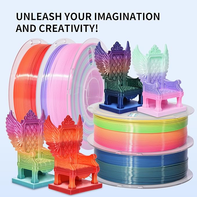 RAMBERY Silk Rainbow PLA 3D Printer Filament Bundle 4 Colors 1.75mm Multicolor 3D Printing Filament, 1kg(2.2lb) X4PCS, Candy/Universe/Red-Golden/Sunset Glow