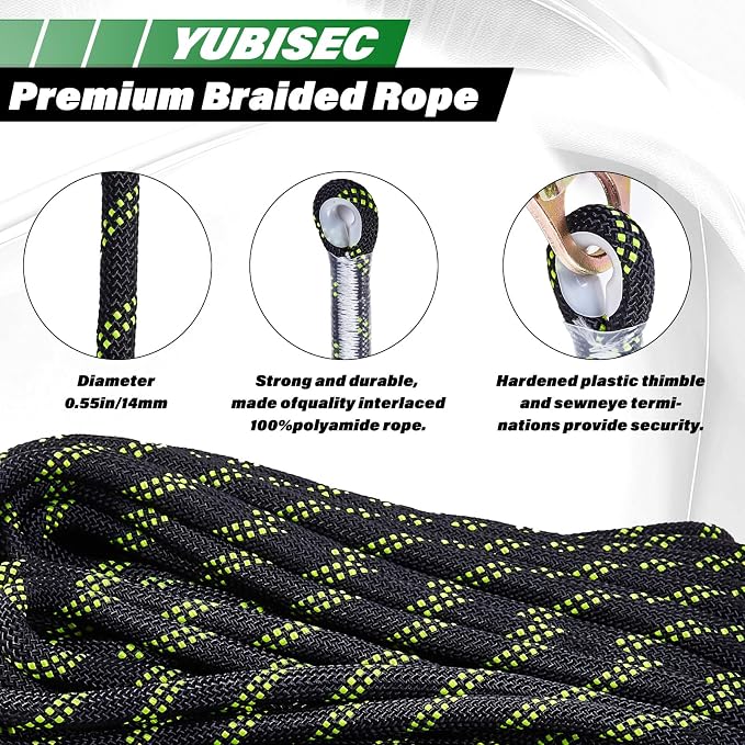 Vertical Lifeline Assembly 100FT, Polyester Rope Harness Safety with Two Grab Snap Hooks Shock Absorber, Fall Protection Safety Rope for Roofing Work, ANSI Compliant