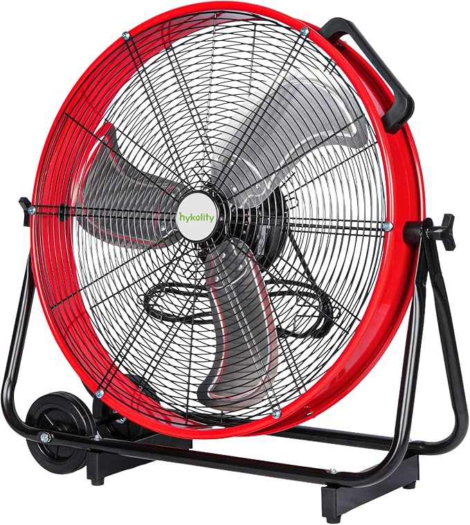 hykolity 24 inch 8100 CFM High Velocity Industrial Drum Fan, 3-Speed Heavy Duty Metal Shop Fan for Warehouse, Garage, Workshops, Factory, UL Listed, Red