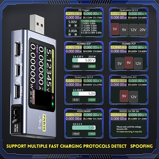 FNIRSI USB Tester 4-28V 7A LCD USB A&C Voltage Current Power Tester Multimeter with App Software, Fast Charge Detection Trigger Capacity Ripple Measurement, PD2.0/PD3.0,QC2.0/QC3.0