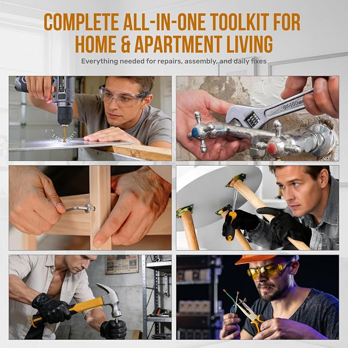 Hi-Spec Tool Kit with 8V Cordless Drill Set. Complete DIY Tool Set for Essential Everyday Home Repair & Maintenance. USB Rechargeable Electric Drill in a Compact Toolbox Case.