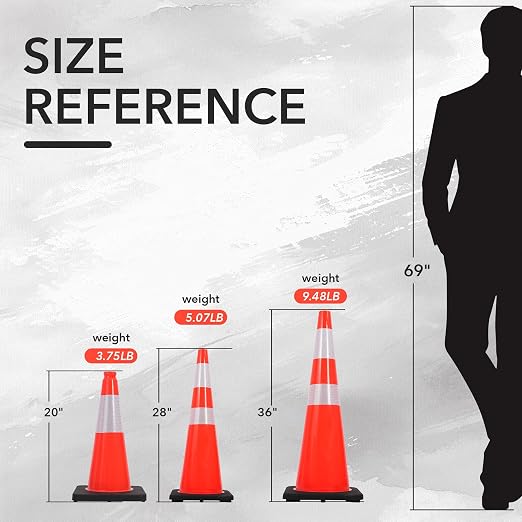 8 Pack 28 Inch Traffic Safety Cones Orange Parking Cones with Reflective Collars Heavy Duty Black Base Construction Cone Structurally Stable for Road Warning Parking Lot Public Place Traffic Control