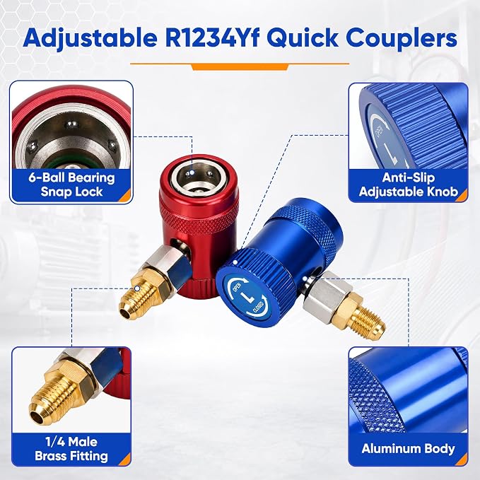 42036 2-Valve HVAC Manifold Gauge Set for A2L Refrigerants R22/R32/R454B/R410A, Refrigerant Gauges 42036 with 3-1/8" Gauges, 60" Plus II Color Hoses