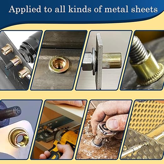 1/4 Rivet Nut, 115Pcs Carbon Steel Zinc Rivet Nuts 1/4-20, 1 4 20 Threaded Insert Rivnut, Flat Head 1 4 x 20 UNC Rivets Nutsert, 1 4 RIV Nuts