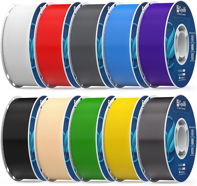 PETG 3D Printer Filament,1.75 mm 1KG (2.2lbs) ±0.02 mm High Precision, Dimensional Accuracy,High Toughness & Heat Resistance,FDM Compatible (10 Colors - Creative Set incl. Skin/Silver/Yellow, 10KG)