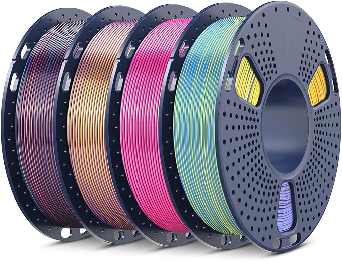 SUNLU Silk Quadruple Color PLA Filament Bundle Muticolor, Neatly Wound Shiny Silk 3D Printer Filament 1.75mm ±0.02mm, Individually Vacuum Packed, 0.25kg per Spool, 1kg in Total, 4 Pack.