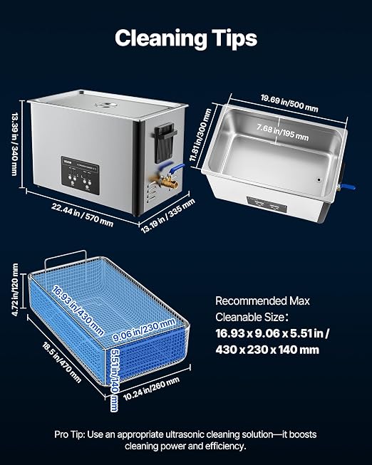 VEVOR 30L Ultrasonic Cleaner, Professional Ultrasonic Cleaner Machine with Cleaning Basket & Digital Display, 480W Stainless Steel 40kHz Industrial Cleaning Machine for Parts, Carburetors, Instruments