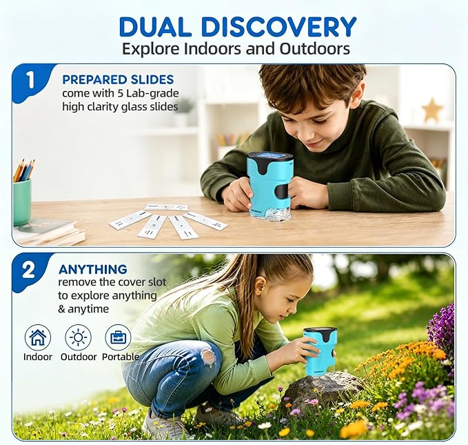1000X Pocket Microscope for Kids - 4K 2.0" Screen, Digital Mini Scope with Slides Kit, Rechargeable Lab Handheld Portable Microscopes for Kids 4-12 Students Teens