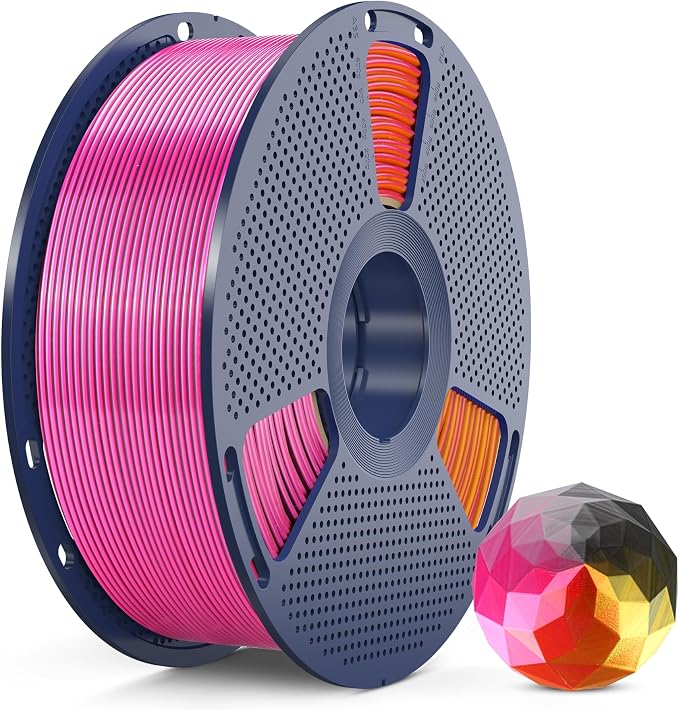 SUNLU PLA+ Silk Filament, Four-Color 3D Printer Filament 1.75mm, Dimensional Accuracy +/- 0.02mm, 1KG Spool(2.2 lbs), Silk Quadruple Color(Black Red Yellow Grey)