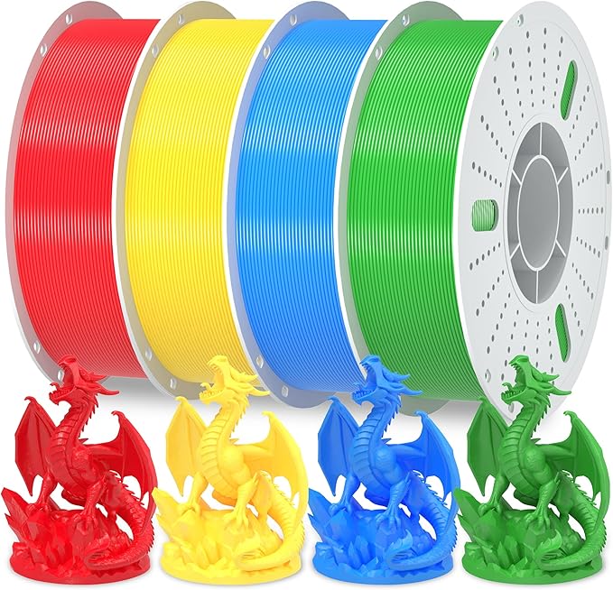 PINBALL PETG 3D Printer Filament 1.75mm High Precision Durable Strong Filament Mith Better Flow Dimensional Accuracy +/- 0.02mm Suitable for Most FDM 3D Printers 4 Kilograms Red, Yellow, Green, Blue
