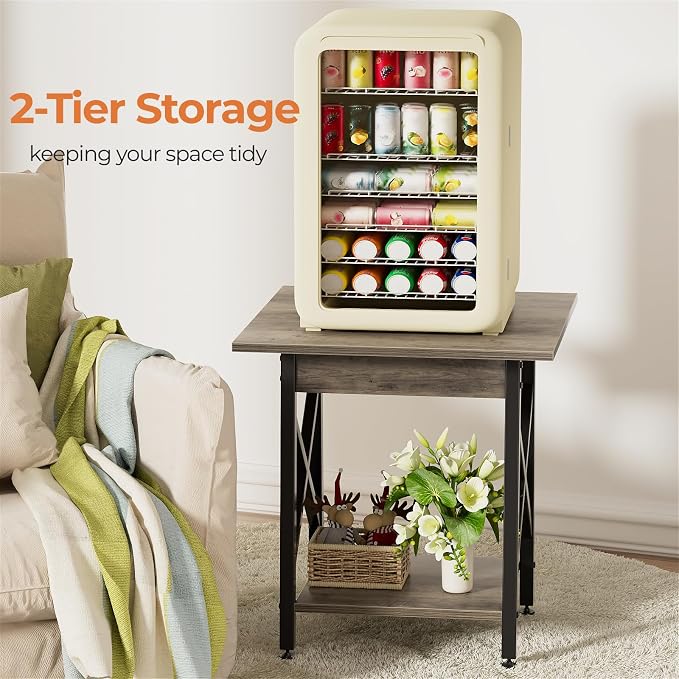 GreenForest Square End Table 24 Inch with X-Frame 2-Tier Storage | Nightstand for Living Room & Bedroom, Rustic Decor, Sturdy, Waterproof Scratchproof Top, Easy Assembly, Gray Wash