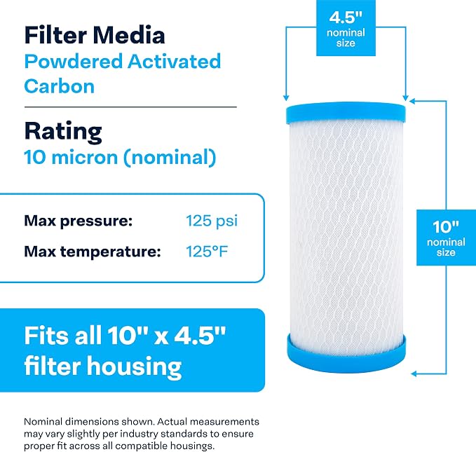 SpiroPure 10x4.5 10 Micron Carbon Block Filter EPM-BB CB-45-1010 (6 Pack)